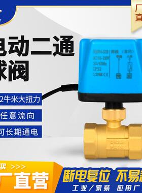 电动二通球阀220V两线常闭常开式电动球阀开关DN15 20 25 50dc24V