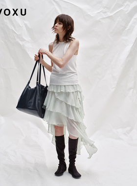 DAOXU倒序 浪漫灵动 叠层设计感迷笛裙 飘逸不对称剪裁雪纺半身裙