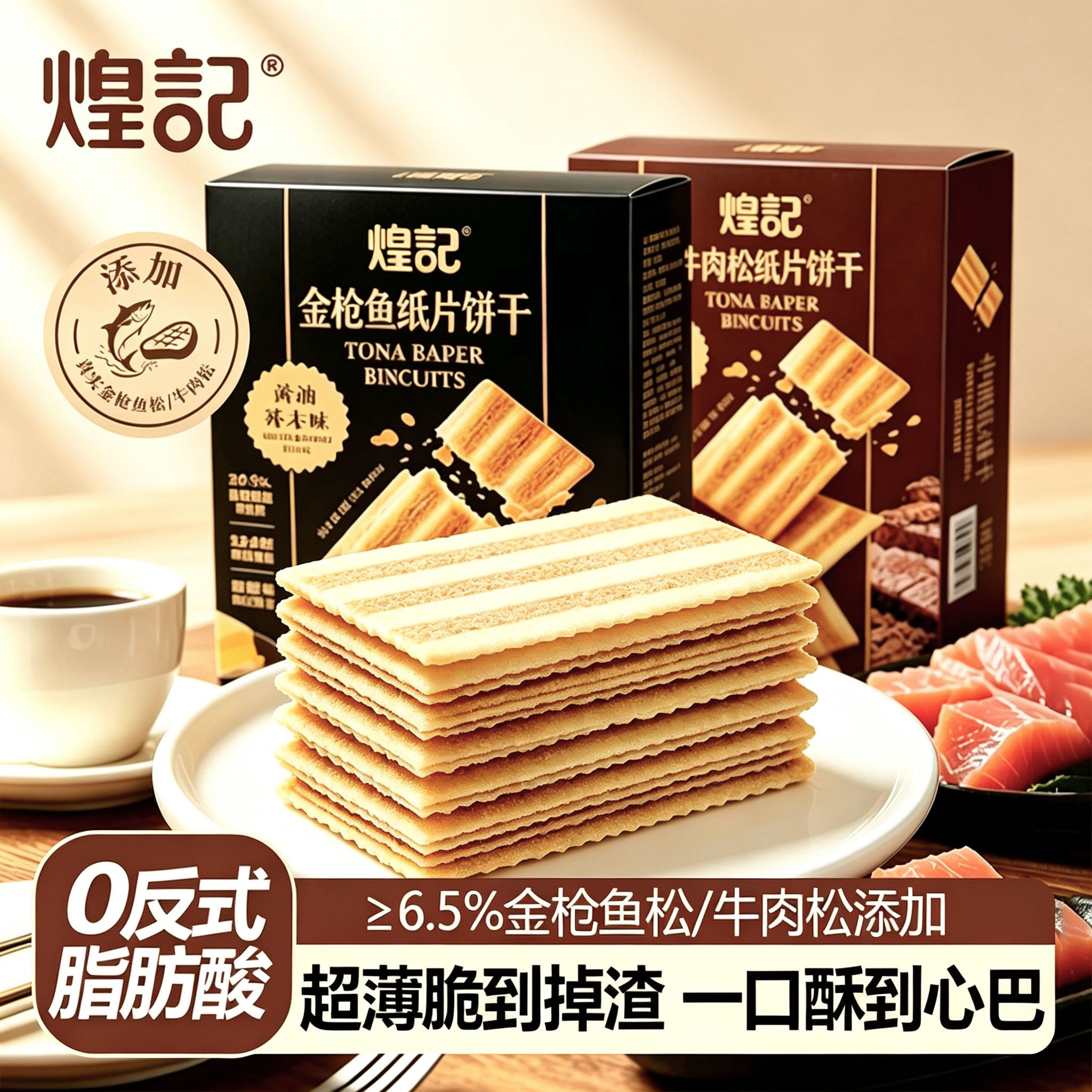 煌记金枪鱼饼干黄油芥末味办公室休闲零食纸片薄脆饼干下午茶超薄