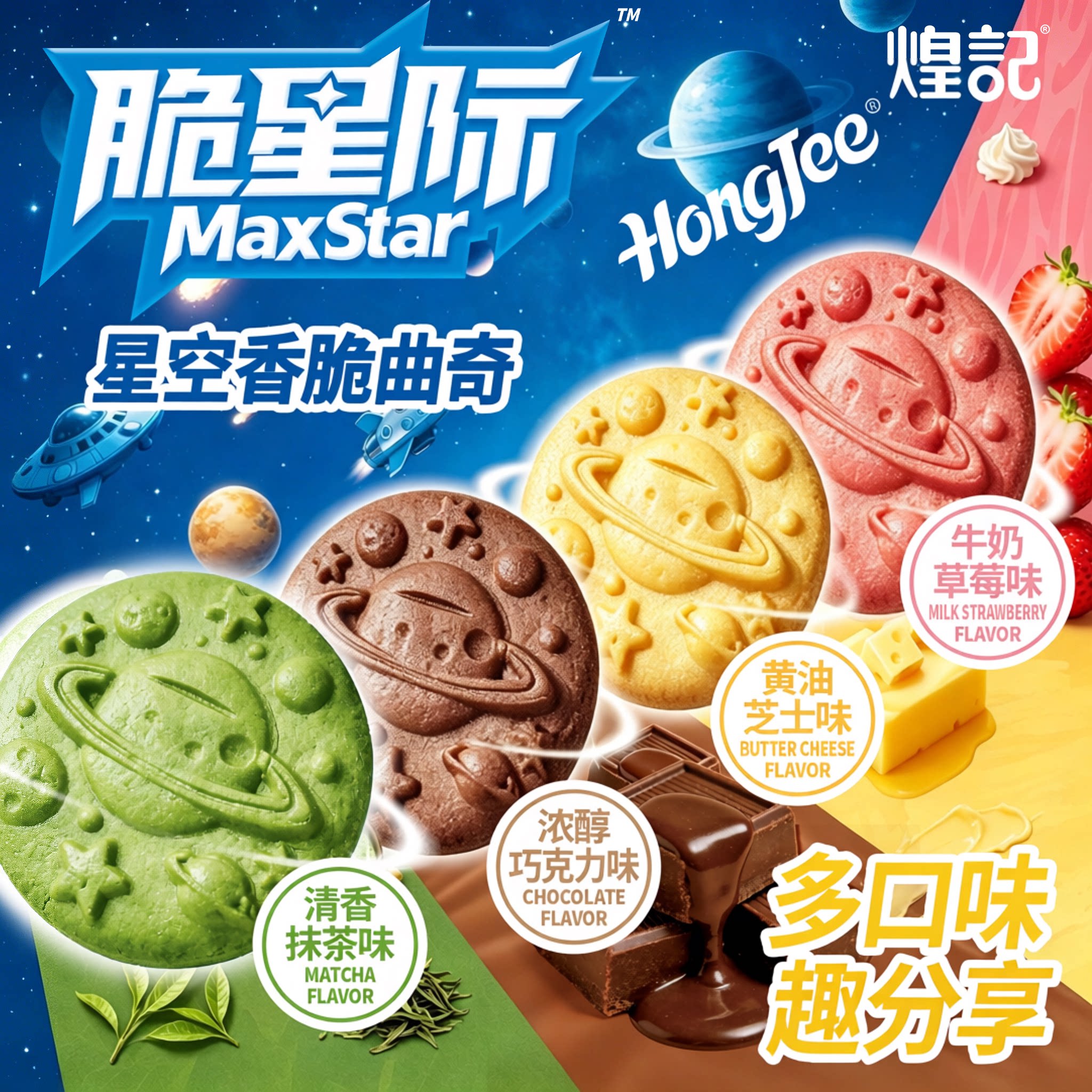 香港煌记星球黄油巧克力曲奇饼干脆星际卡通零食礼盒六一儿童抹茶