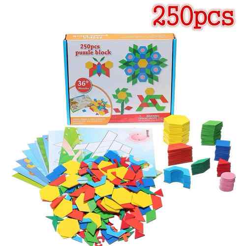 极速250Pcs Montessori Wooden ram Geometry Puzzles Building