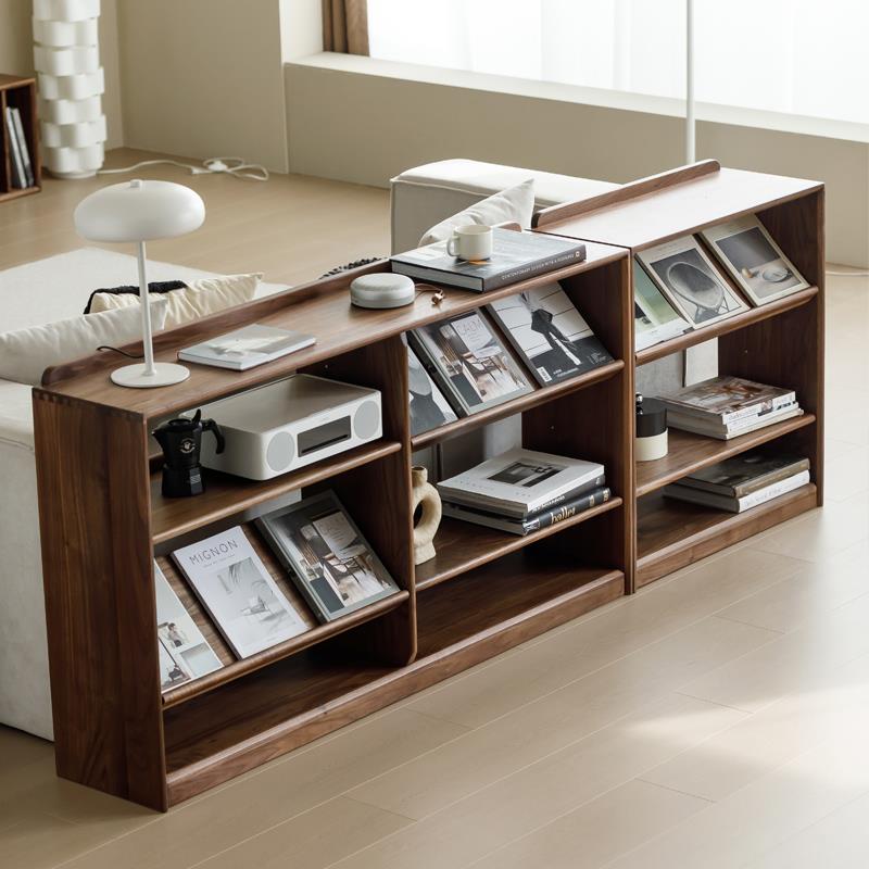 北美黑胡桃木书柜客厅书房北欧风定制置物落地矮柜子原木实木书架