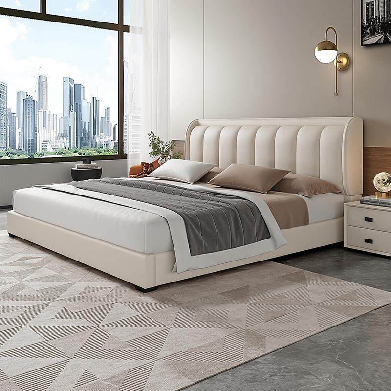 2025新款真皮床1米8双人床主卧高端大气家用实木软包大床2米x2米2