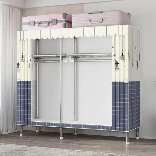 钢管布衣柜加粗加固简易衣柜家用出租屋收纳柜单人双人挂衣柜衣橱