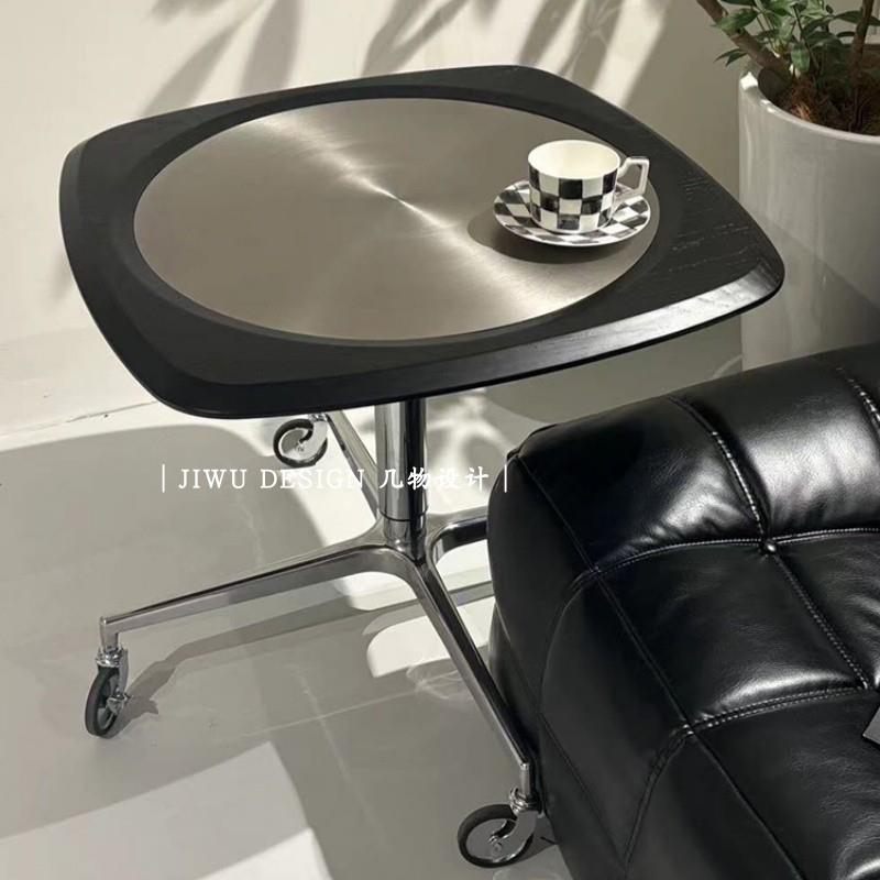 简约可移动升降餐桌家用沙发边几不锈钢阳台休闲小户型咖啡桌带轮