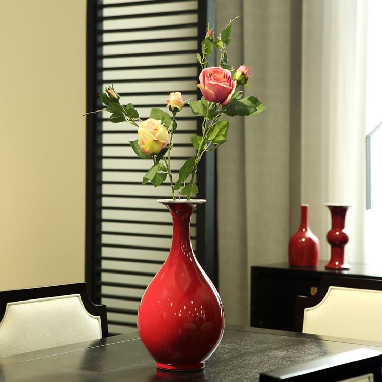 陶瓷花瓶祭红玉壶春 颜色釉窑变红色摆件 客厅博古架装饰礼品新婚