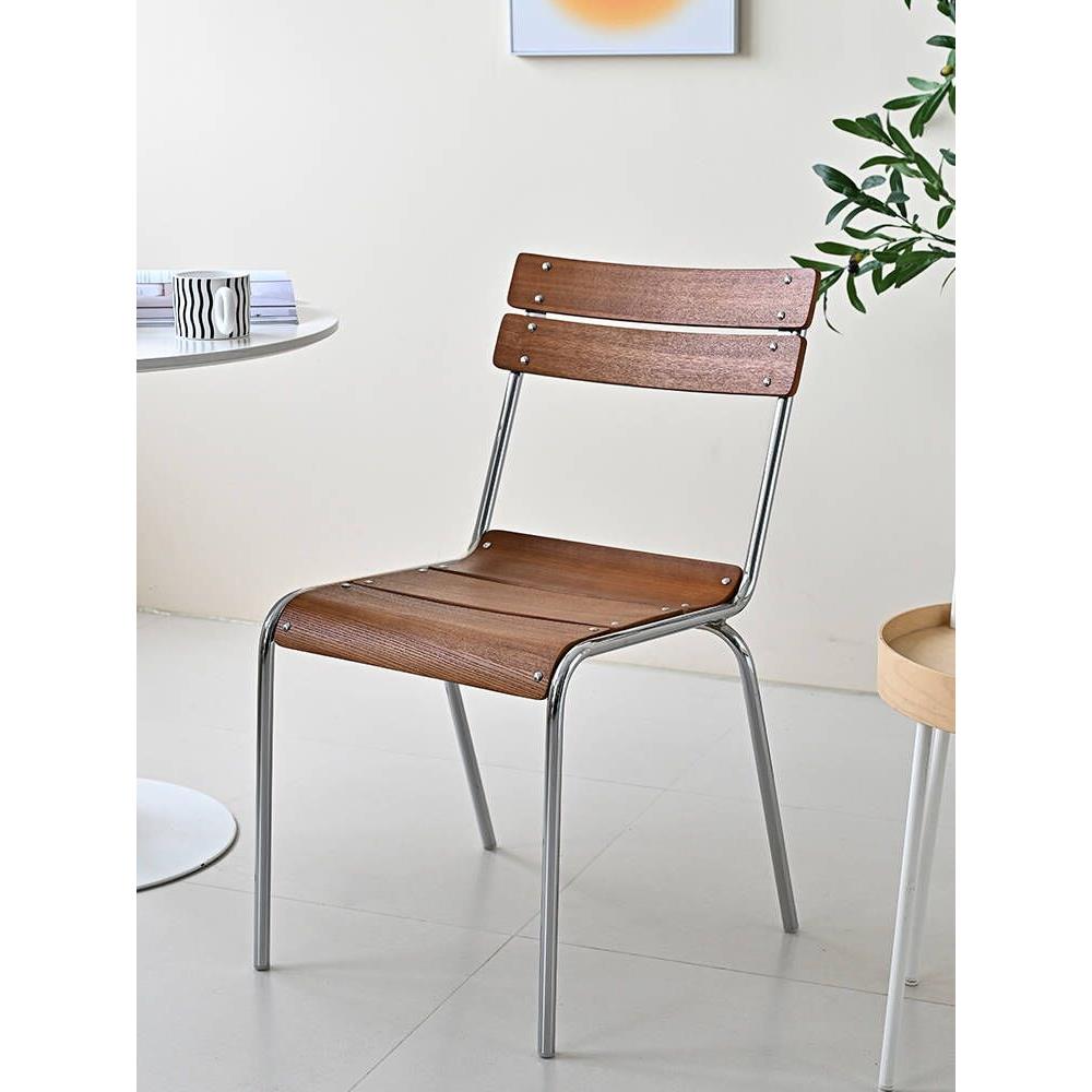 北欧餐椅中古风餐厅简约覆古咖啡厅休闲椅实木靠背家用铁艺凳椅子