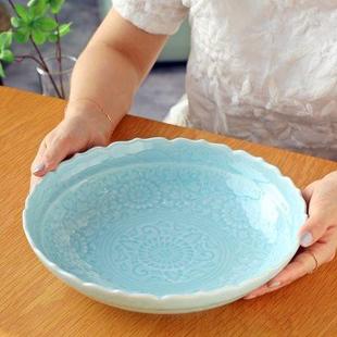 日本有田烧华山窑青花陶瓷双耳鱼盘陶瓷餐具家用大号深菜盘米饭碗