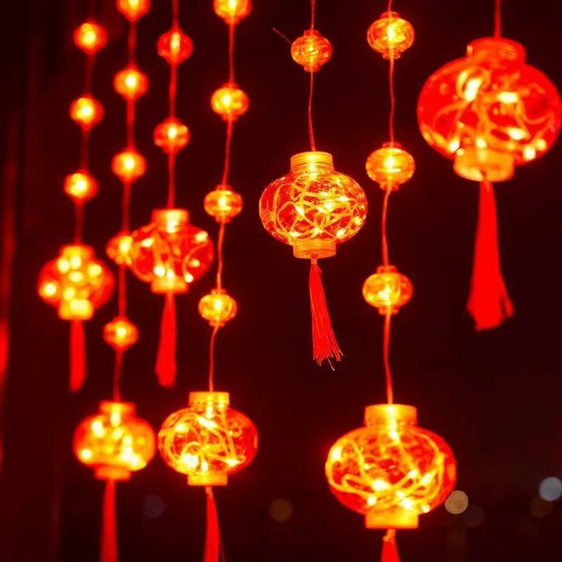 2025新年红灯笼窗帘灯装饰家用气氛灯串福字灯笼led小彩灯串