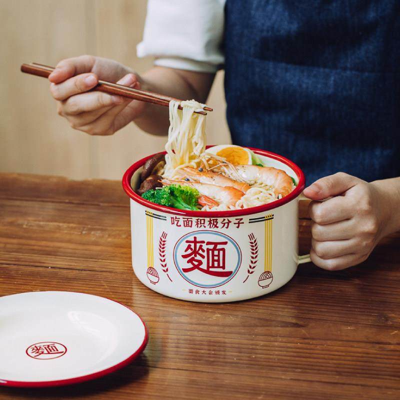 树可珐琅字泡面碗带盖搪瓷碗复古创意一人食餐具打饭碗单个大号,餐饮具,碗,淘宝优惠券,粉丝福利购,淘宝优惠卷