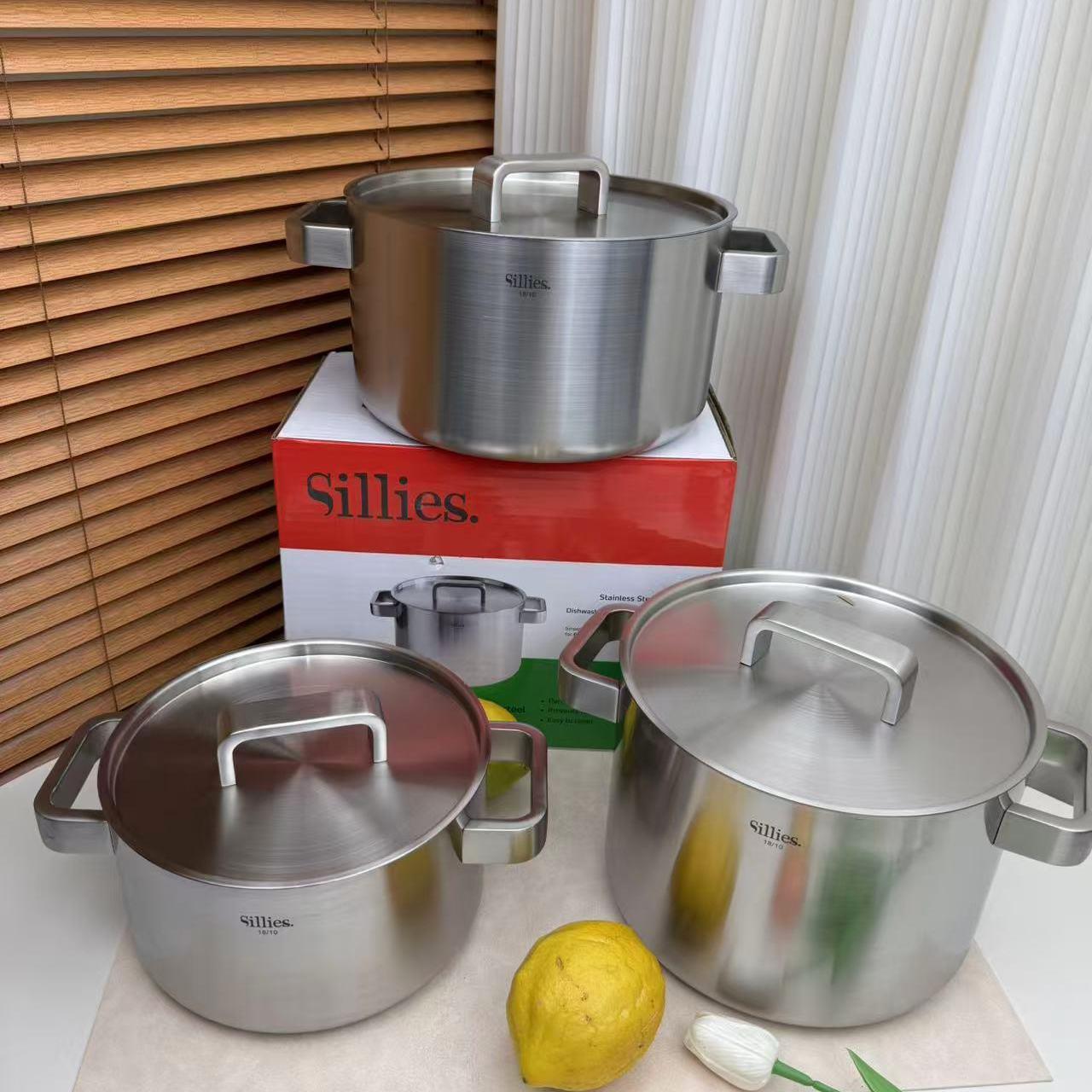 出口意大利Sillies18/10不锈钢7层钢一体20-24cm汤锅炖锅卤煮肉