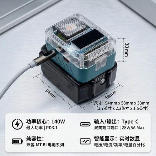 双向充放电140WPD3.1TYPEC适用于牧田锂电池充电器数显适配器 18V