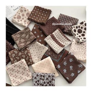 【天猫正品】丝巾女2028新款美拉德风棕色波点小方巾女春夏气质百