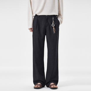 美式高街垂感阔腿休闲裤男2026新款宽松直筒黑色长裤百搭复古西裤