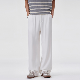 美式高街纯白色休闲裤男生潮2026春夏新款宽松直筒西裤高级感垂感