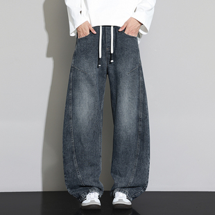 美式复古水洗弯刀牛仔裤男秋冬新款宽松直筒休闲户外青少年潮长裤