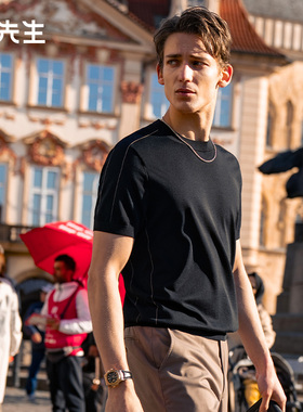 布先生轻奢针织凉感T恤男款夏季短袖纯色上衣夏季条纹圆领ET16179