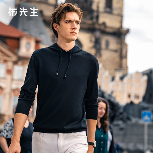 布先生轻奢长袖毛T连帽卫衣男款