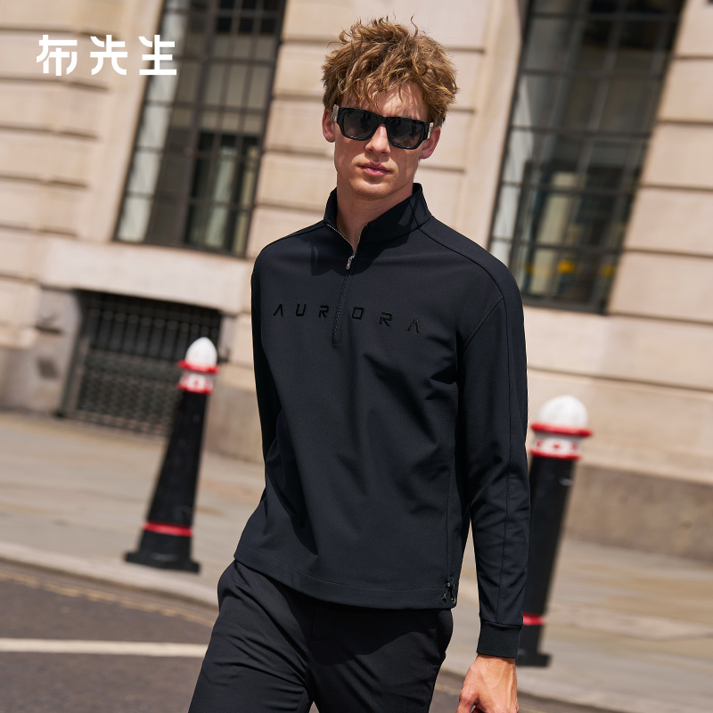 布先生轻奢卫衣男款黑色长袖上衣