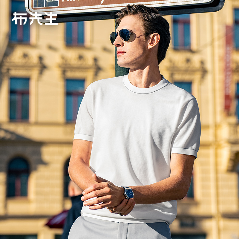 布先生轻奢撞色圆领针织t恤衫夏季干爽透气凉感男士短袖ET15099