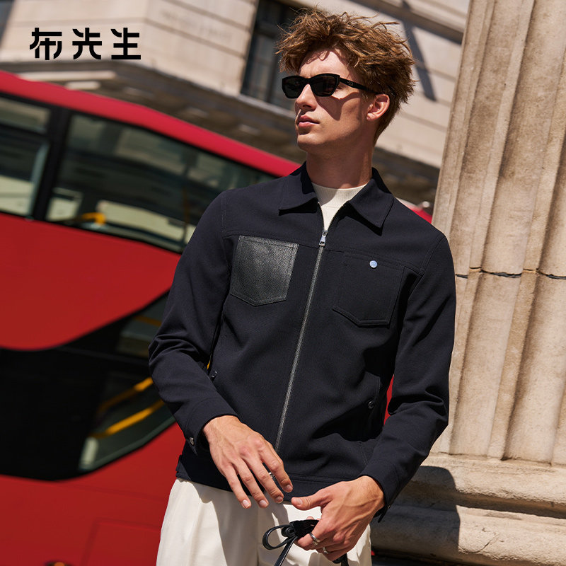 布先生轻奢夹克外套男翻领双拉链防静电真皮贴袋长袖上衣PT16783,男装,夹克,淘宝优惠券,粉丝福利购,淘宝优惠卷