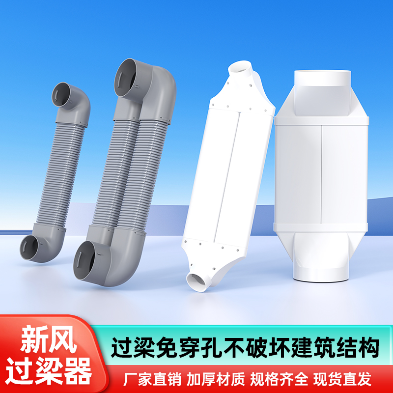 新风系统过梁器PVC管扁管通风管道风管ABS横梁过渡过弯免打孔朗通