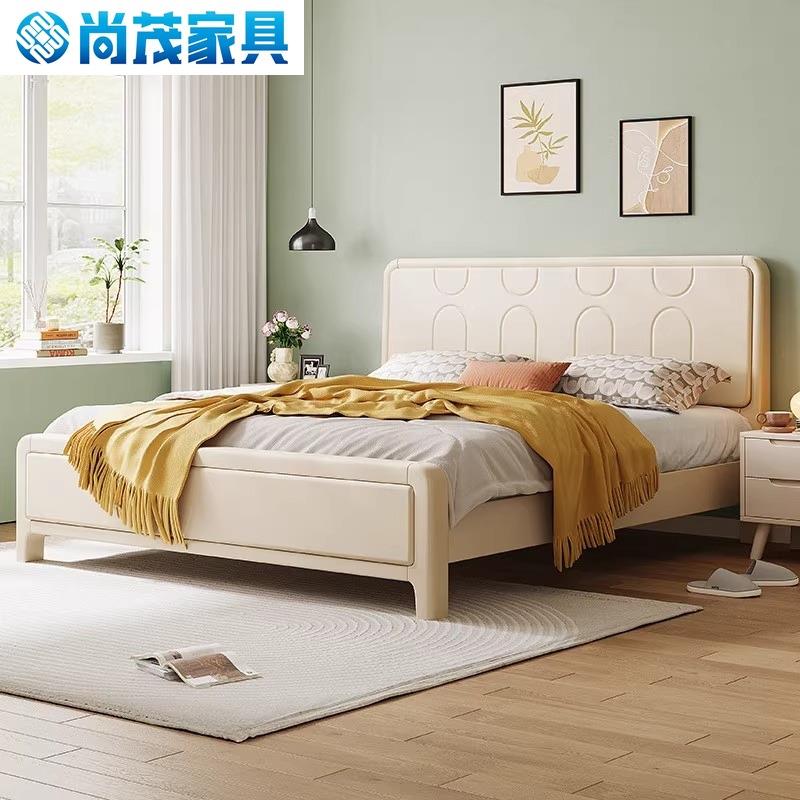 现代简约实木床奶油风公主床1.2米小户型1.5米卧室高箱储物双人床