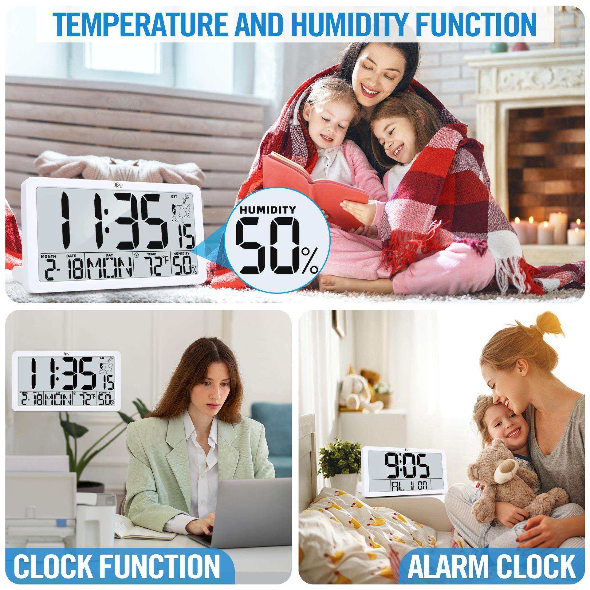 时尚LCD电子时钟带无线电波接收家用卧室台面座钟简约闹钟