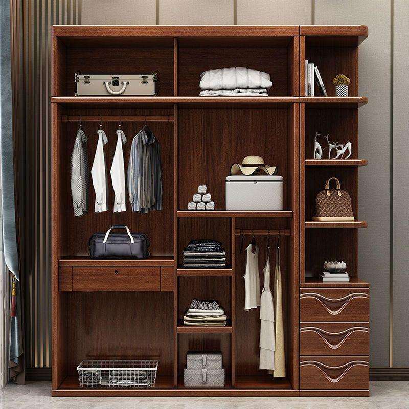 胡桃木衣柜家用卧室简约现代小户型储物柜子全实木推拉门衣柜衣橱