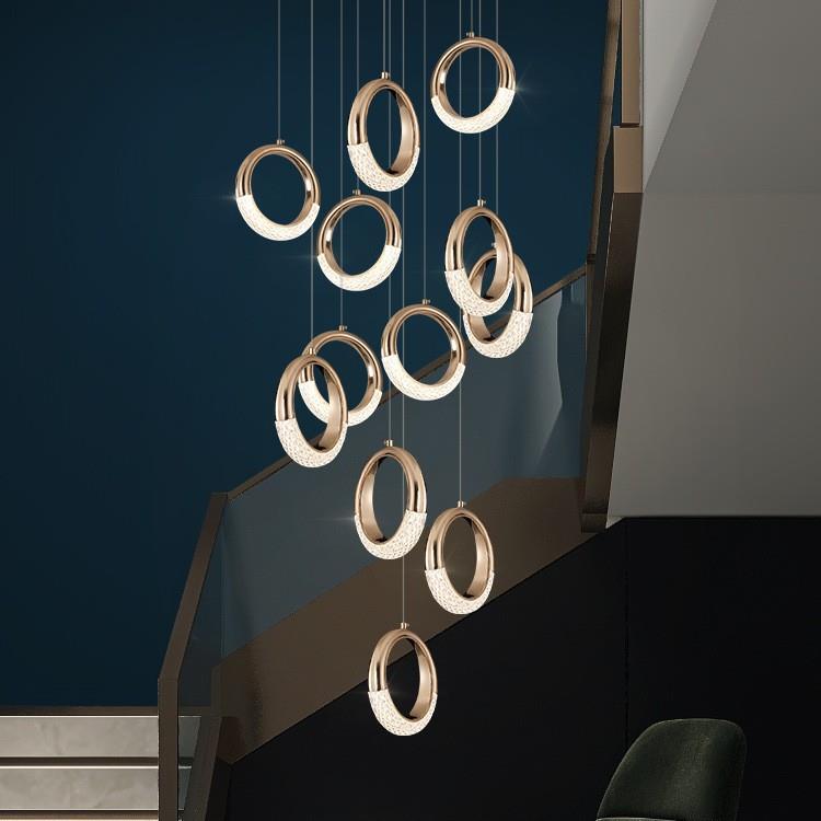 北欧现代简约轻奢楼梯吊灯复式公寓别墅客厅高空旋转楼梯间长吊灯
