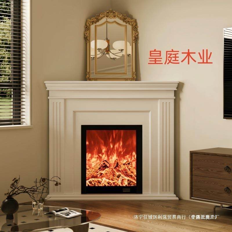 三角壁炉真火法式奶油风柜全实木角落装饰柜美式黑色客厅拐垒德株