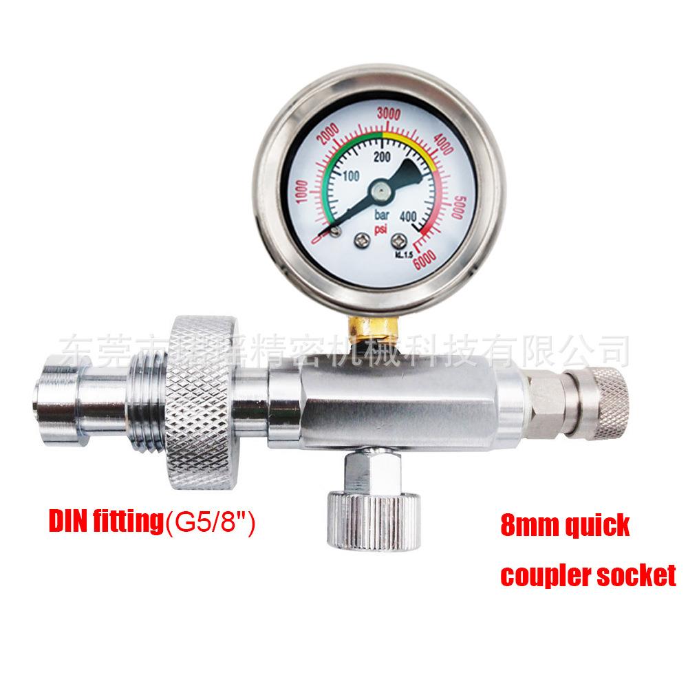 跨境潜水G5/8螺纹充气具，充气接头，过气接头8mm快插母头 大转小