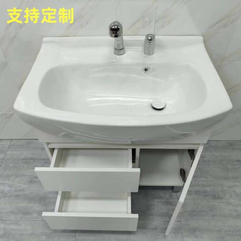 to平价大肚盆一体陶瓷盆落地柜多层实木免漆60cm/66cm/82cm浴室柜