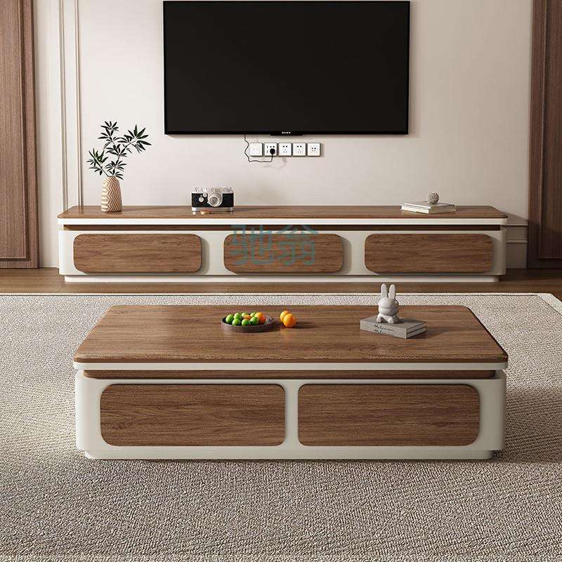 FN6新款简约复古胡桃木奶油茶几客厅家用小户型极简中古设计师现