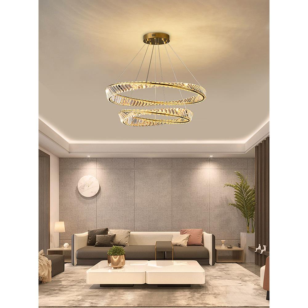 新款简约轻奢水晶吊灯客厅现代高档LED灯饰复式楼大厅高颜值灯具