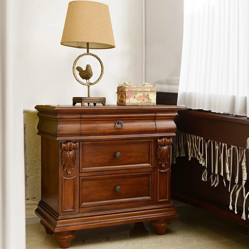 美式乡村实木床头柜现代简约床边柜卧室轻奢全实木储物收纳小柜子