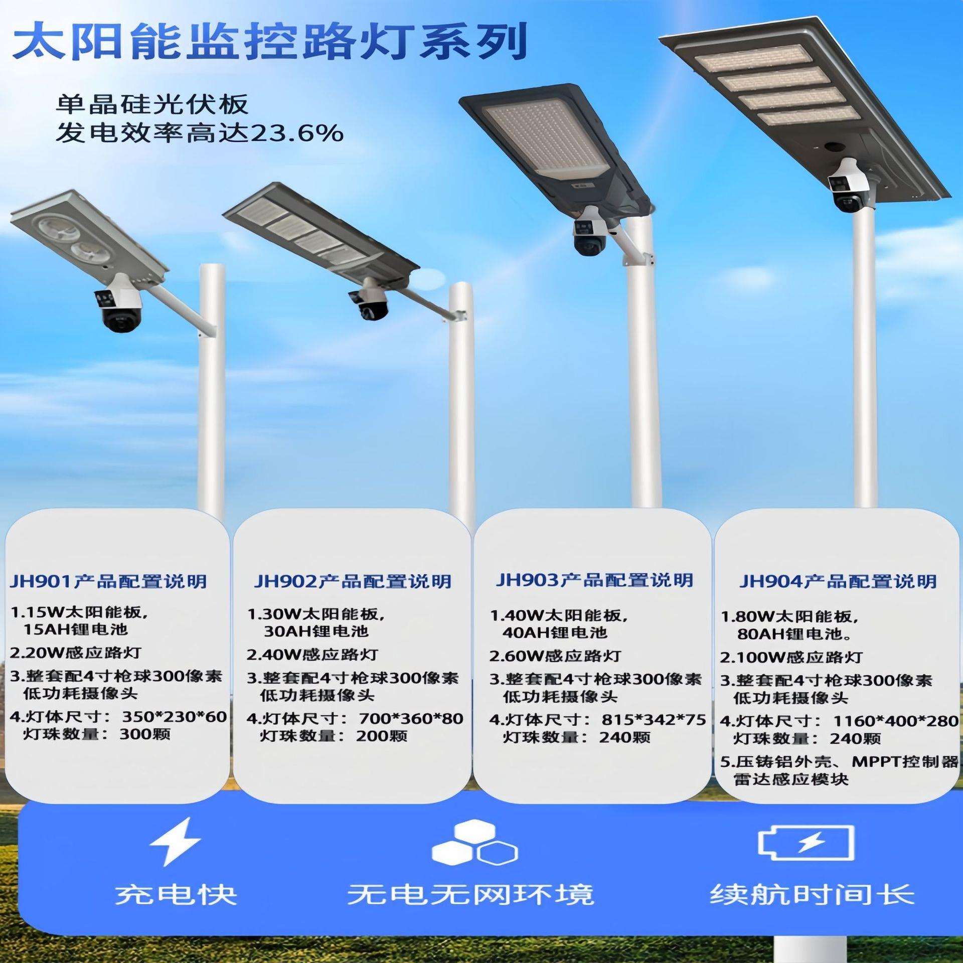 一体感应太阳能户外带监控路灯新农村庭院家用led工程款道路照明