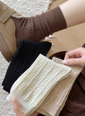 双针堆堆袜早秋灰色袜子女中筒袜秋冬美拉德色系miu系搭配德迅鞋