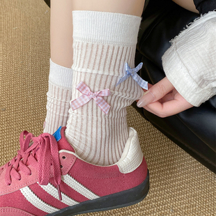 薄款 夏季 抗起球无骨 miu系芭蕾风蝴蝶结中筒女袜 甜美袜子女款