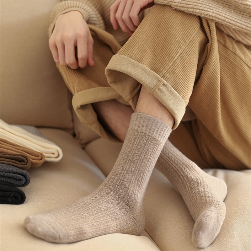男士暖云绒袜子秋冬加厚毛圈保暖中筒袜男袜商务麻花冬天长筒袜