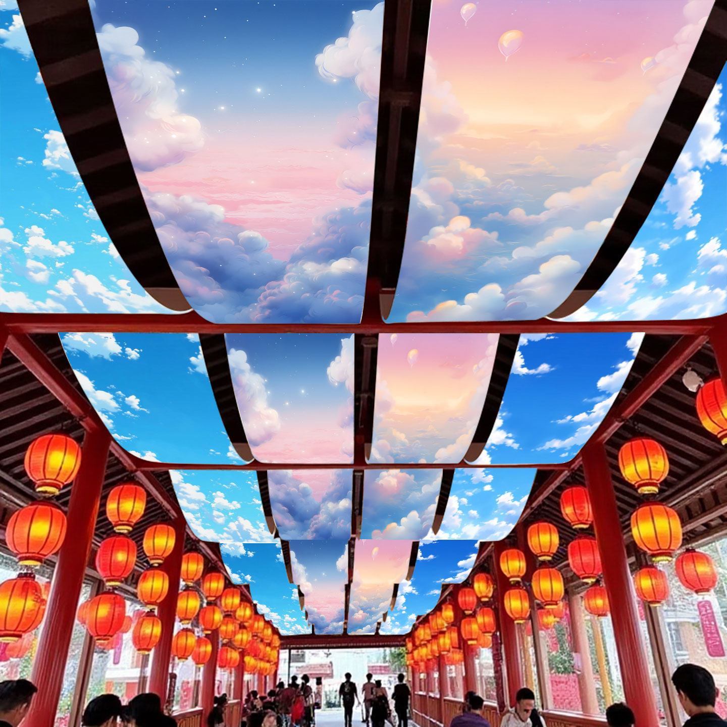 吊顶装饰挂布氛围唯美装饰布长条背景简约蓝天白云天幕餐厅壁画
