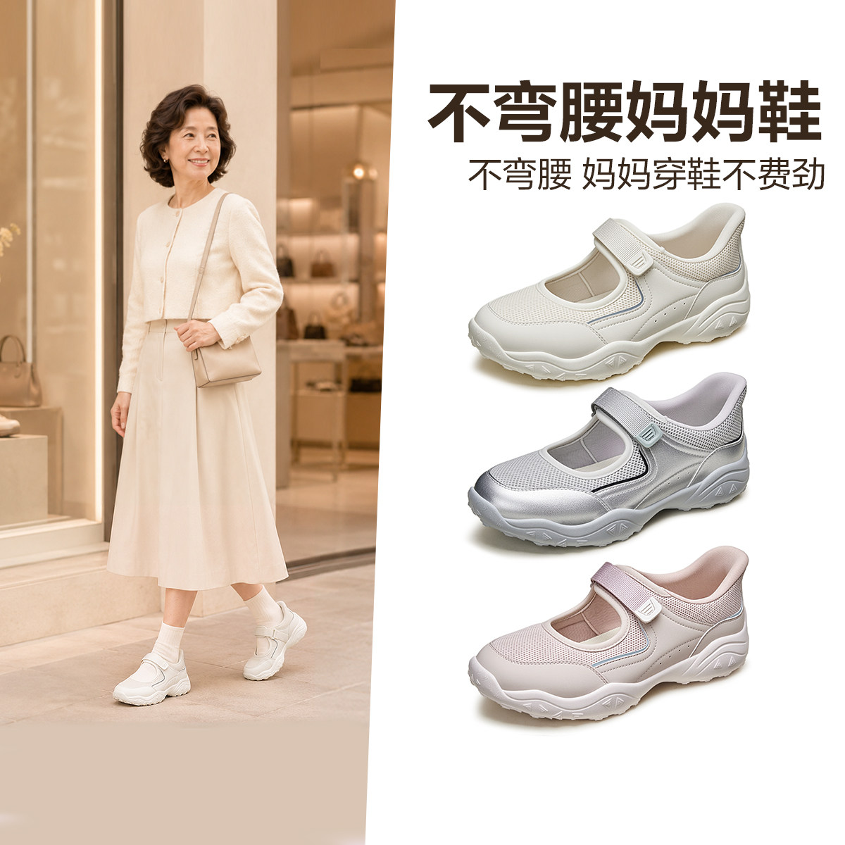 足力健老人鞋妈妈鞋舒适软底不累脚秋季女鞋配裙子巨好看休闲运动