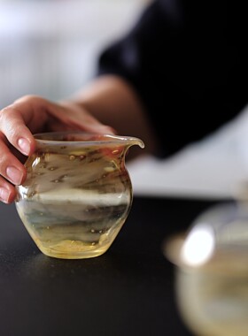 日式玻璃作者黄色气泡手工耐热玻璃公道杯片口家用泡茶器茶席茶具