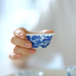 妙乐宝集细工山水青花杯主人杯景德镇手工若深杯手绘陶瓷功夫茶具
