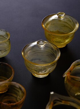 日式透黄色气泡手工耐热玻璃主泡器盖碗公道杯茶杯主人杯茶杯茶具