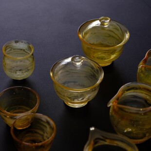 日式透黄色气泡手工耐热玻璃主泡器盖碗公道杯茶杯主人杯茶杯茶具