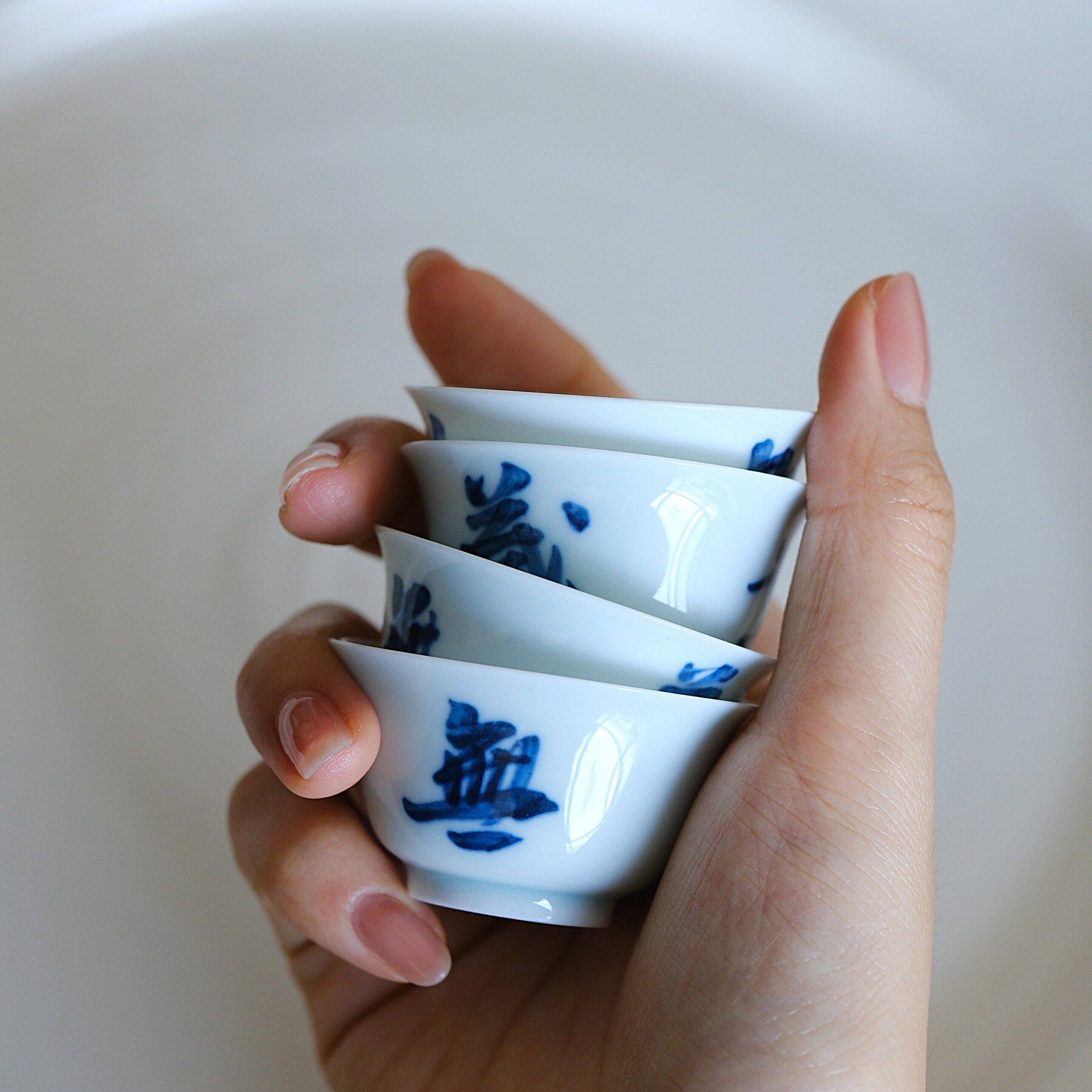 青花手绘茶杯主人杯小容量瓷杯