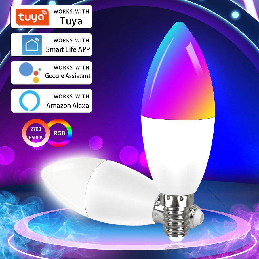 涂鸦智能E14蜡烛灯WIFI尖泡灯Alexa Google Hue语音控制Tuya