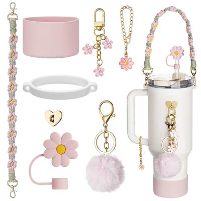 热销stanley水杯配件雏菊手提绳硅胶圈花朵吸管帽毛球硅胶杯托套