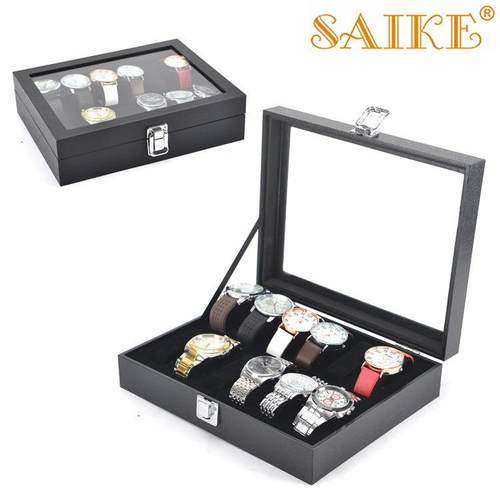 现货12位装手表收纳展示盒手表展示盒透明手表盒pu手表盒木质